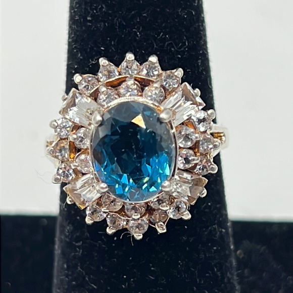 Jewelry - STERLING SILVER CZ AND BLUE STONE COCKTAIL RING SIZE 7